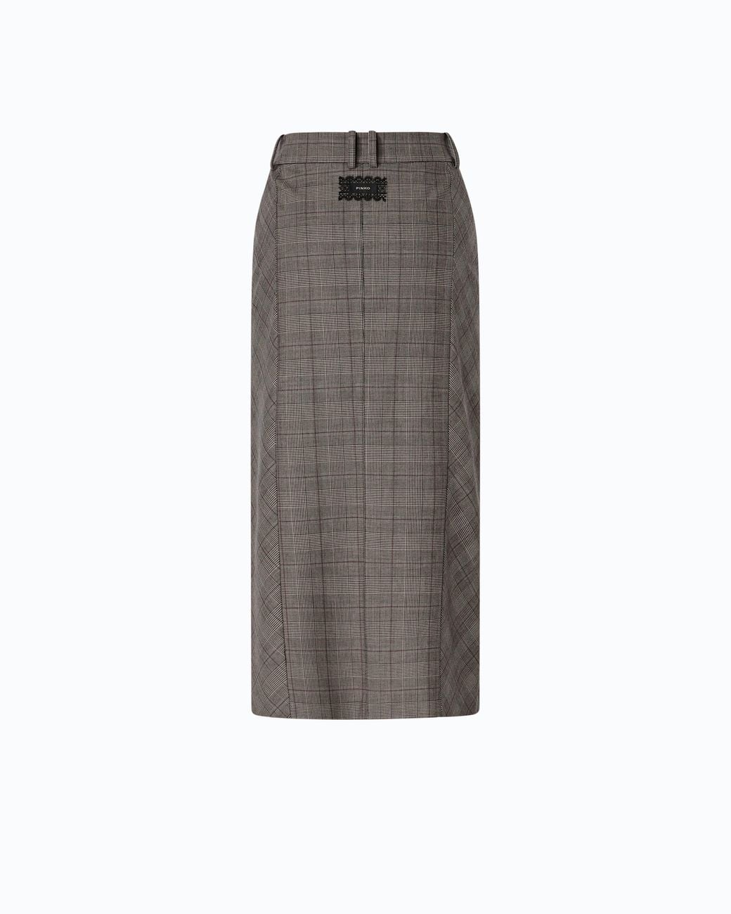 Pinko Gray Check Wool Calf-Length Skirt