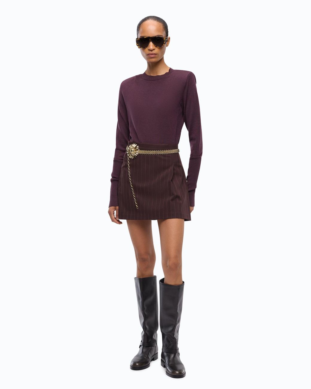 Pinko Purple Merino Wool Sweater With Removable Shoulder Pads
