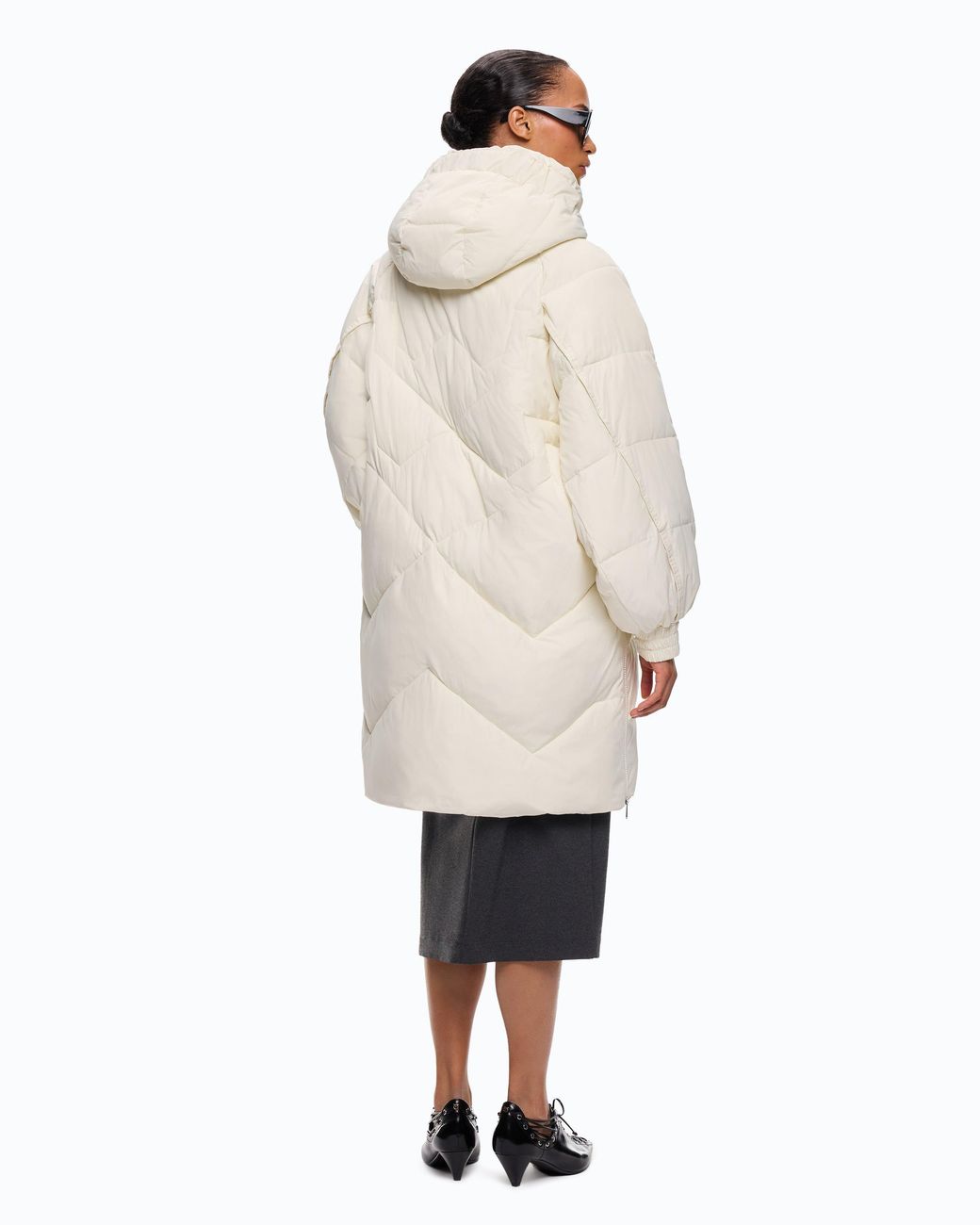 Pinko White Long Quilted Down Jacket With Hood
