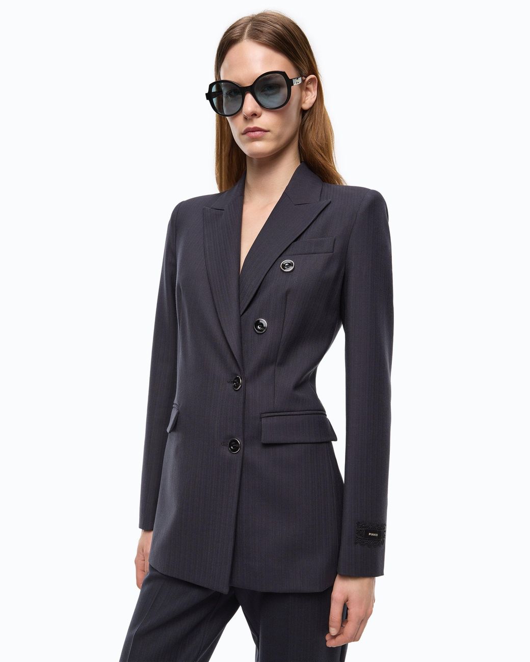 Pinko Blue Double-Breasted Slim-Fit Wool-Blend Jacket