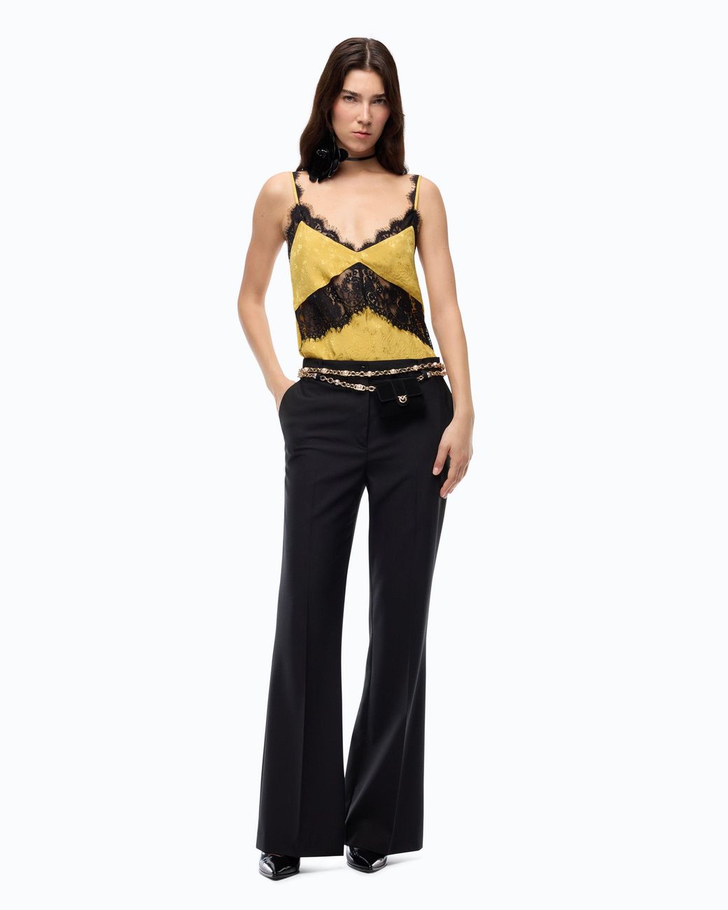 Pinko Yellow Lace Lingerie Top