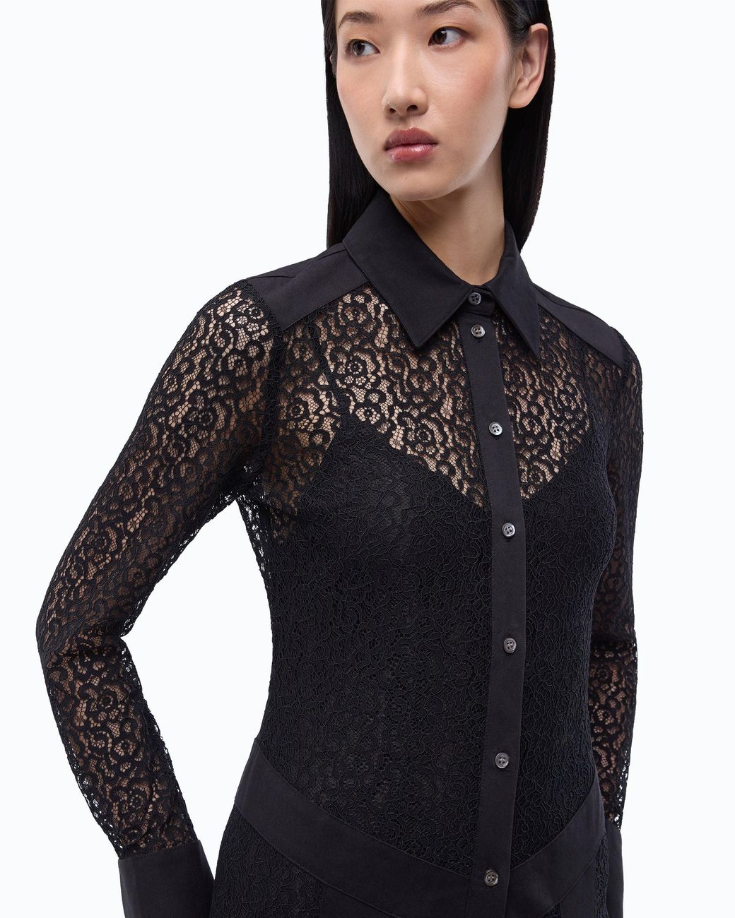 Pinko Black Lace Midi Shirt Dress With Inserts