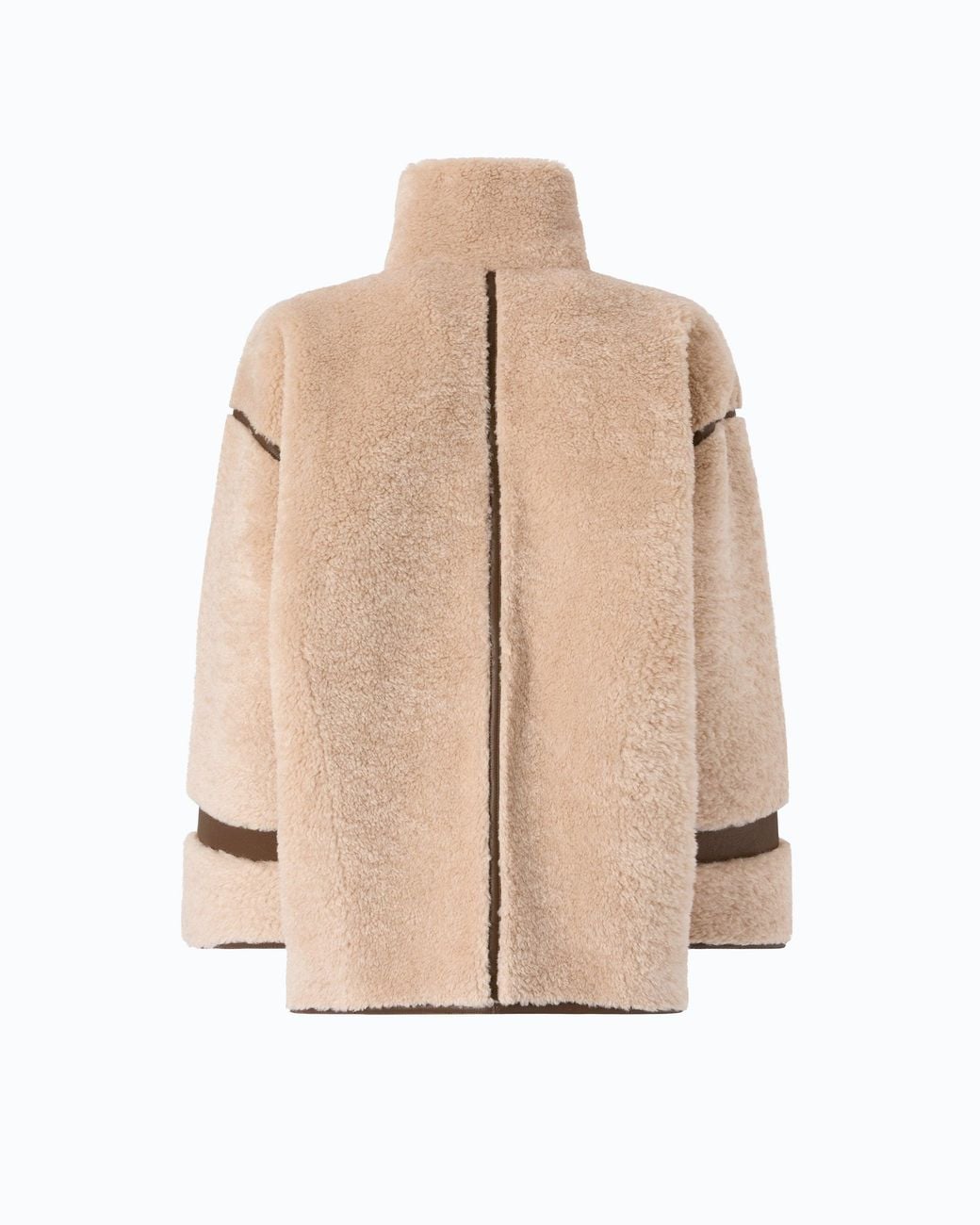 Pinko Natural Shearling-Effect Pea Coat With High Neck