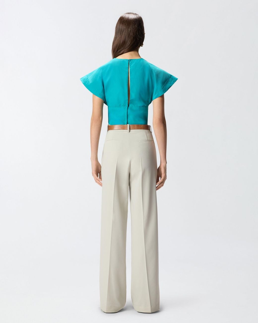 Pinko Blue Crop Top With Wide Sleeves