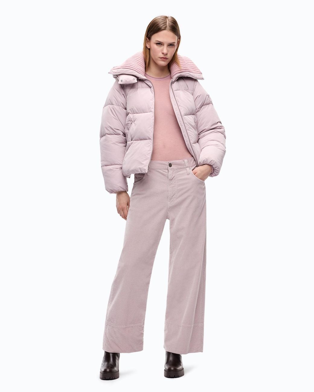 Pinko Pink Cropped Velvet Trousers With Leather Belt