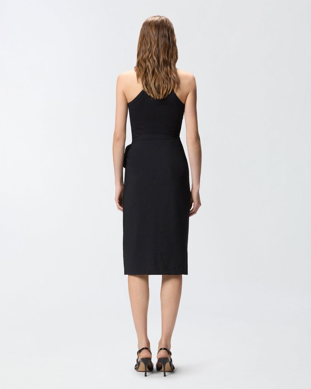 Pinko Black Calf-Length Wrap Skirt With Fringing
