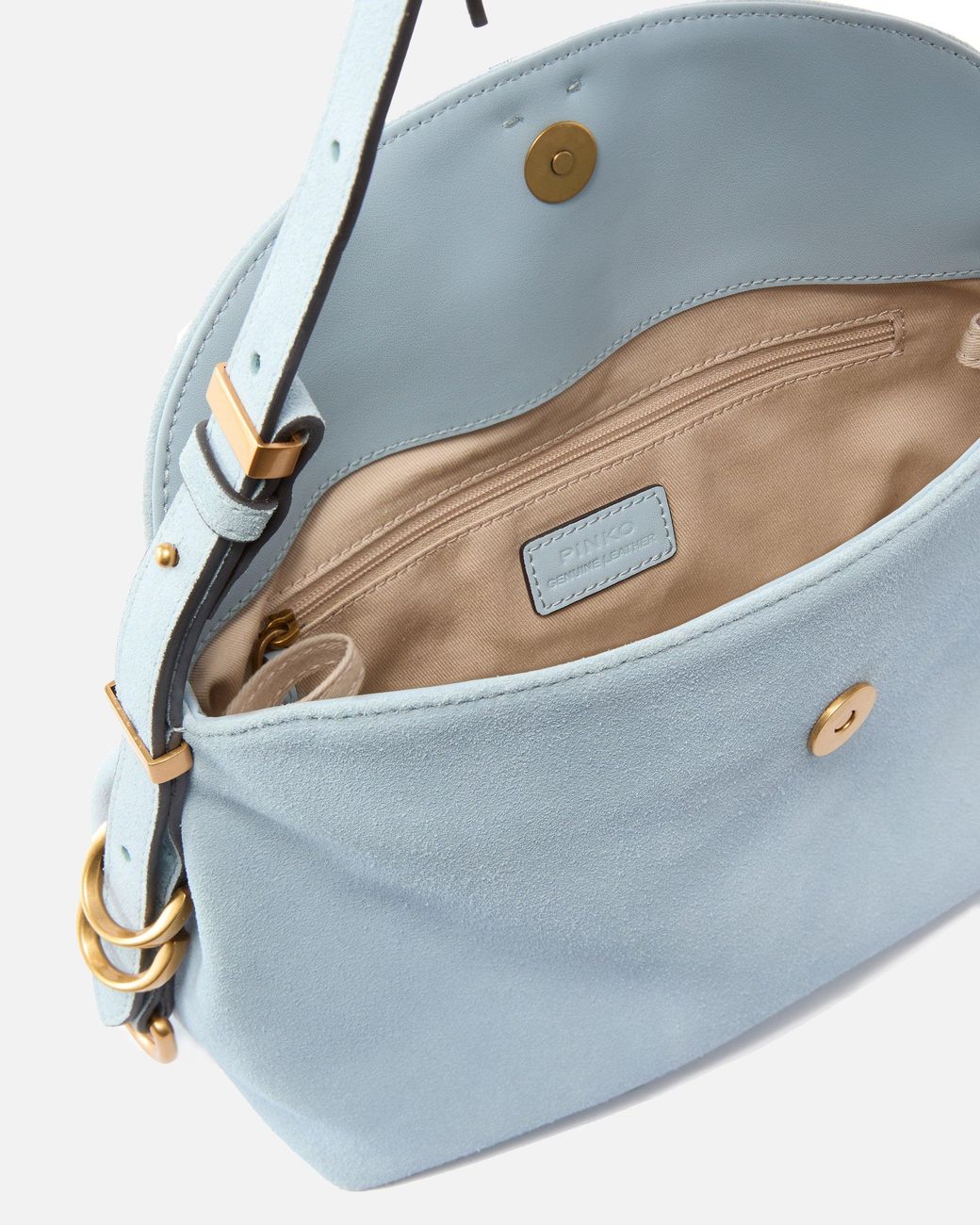 Pinko Blue Saddle Suede Small Shoulder Bag