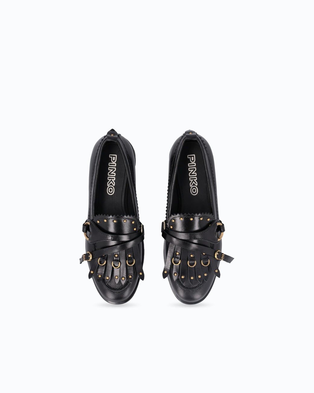 Pinko White Leather Moccasins With Straps And Fringing