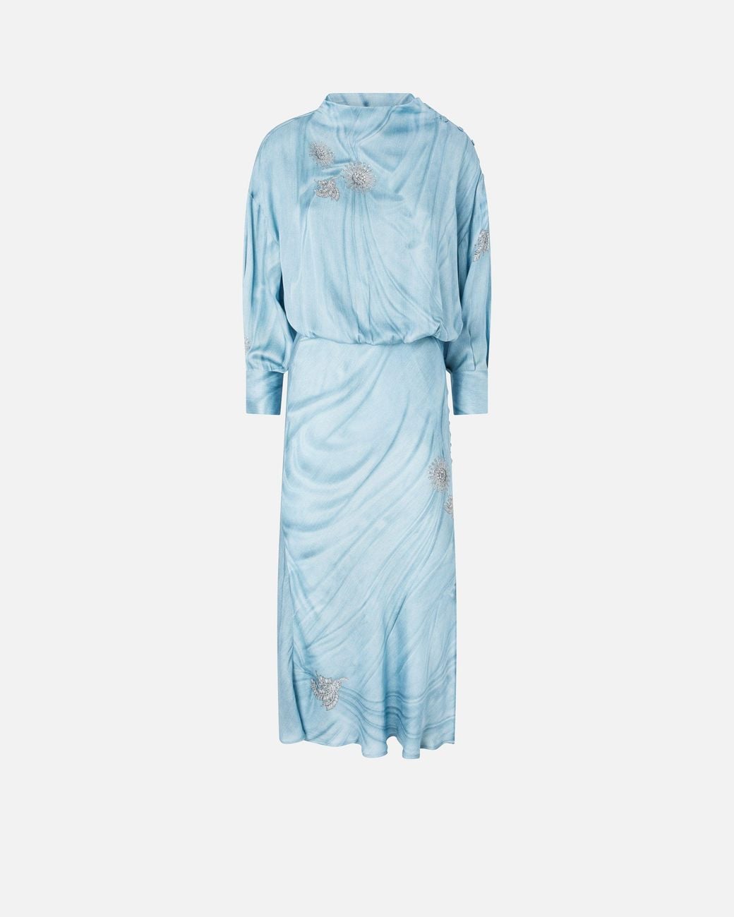 Pinko Blue Fluid Midi Dress With Placed Jewel Print