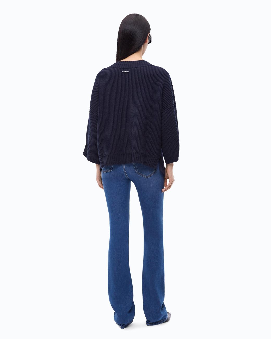 Pinko Blue Ribbed V-Neck Sweater