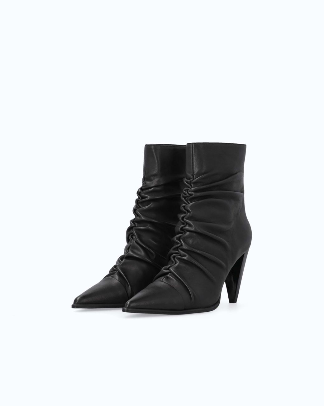 Pinko White Nappa Leather Ankle Boots With Gathered Leg Shaft