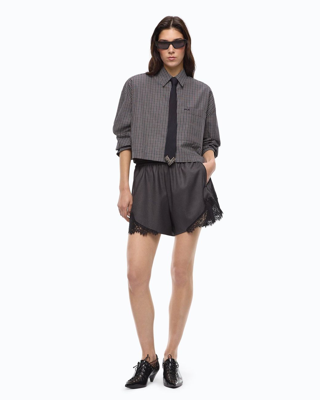 Pinko Black Fluid Shorts With Lace Insert