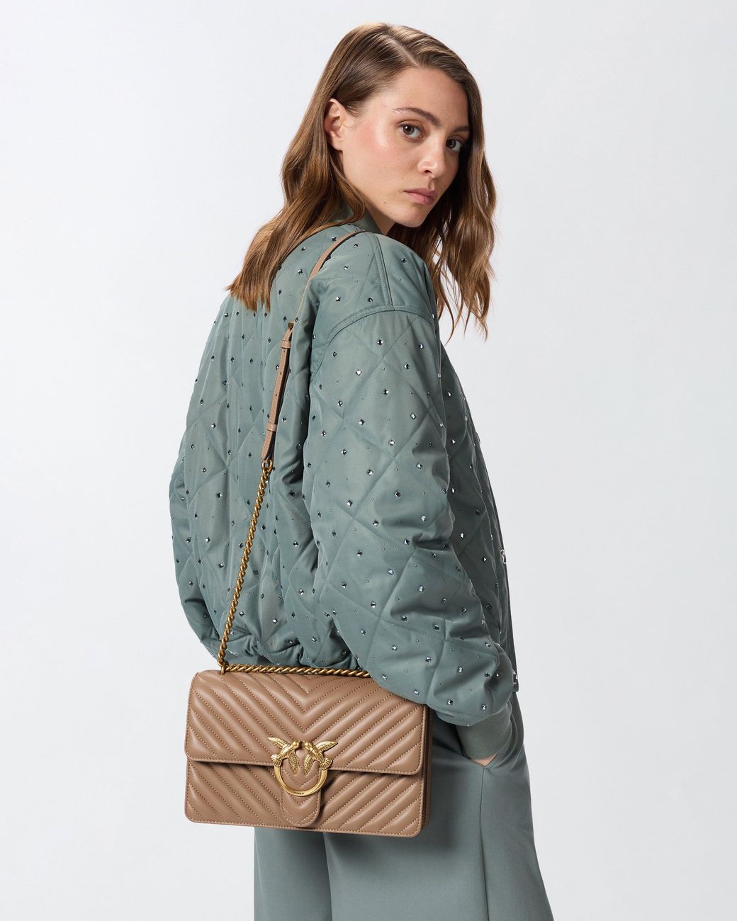 Pinko Natural Medium Shoulder Bag Love Bag One Chevron