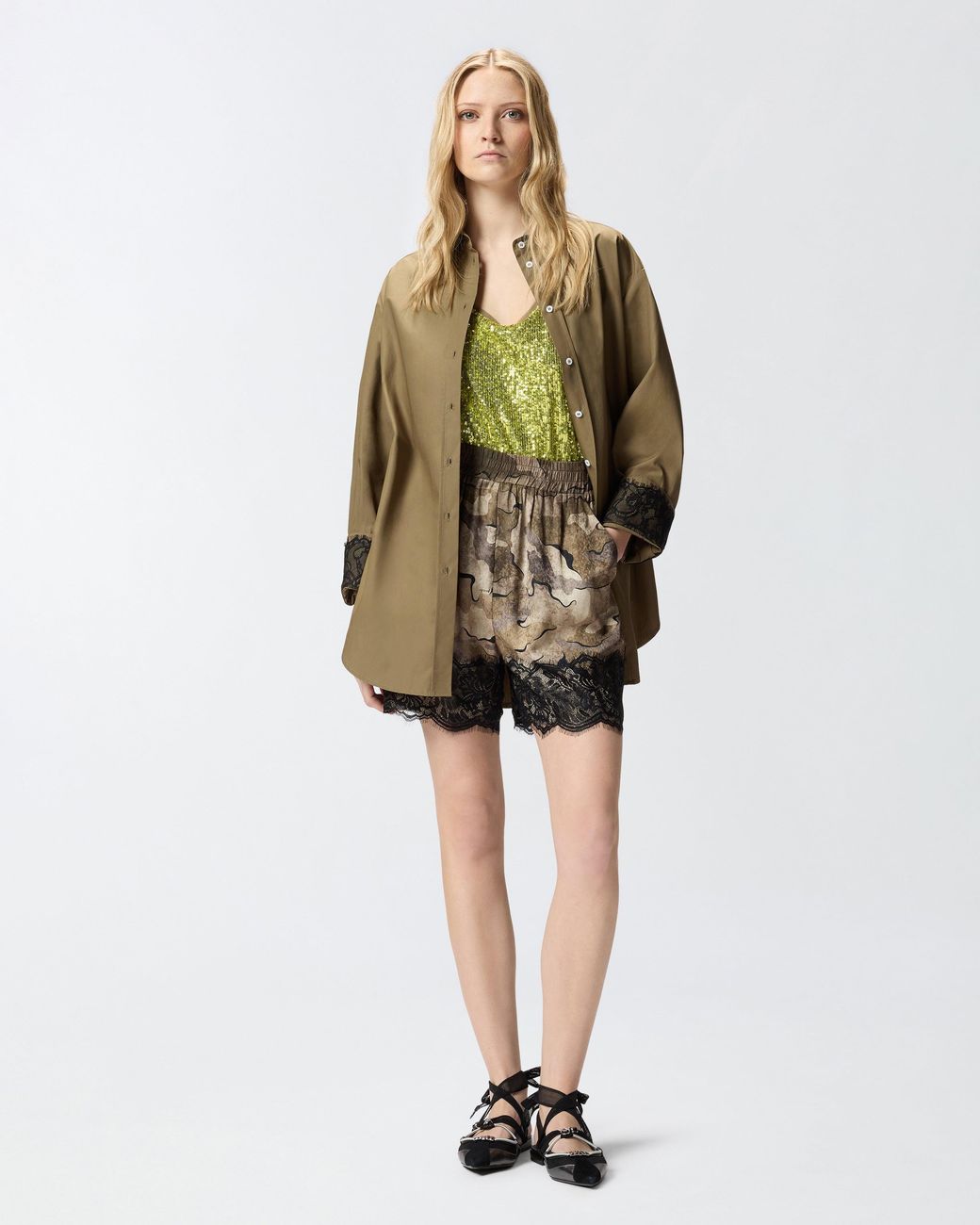 Pinko Natural Camouflage Shorts With Lace