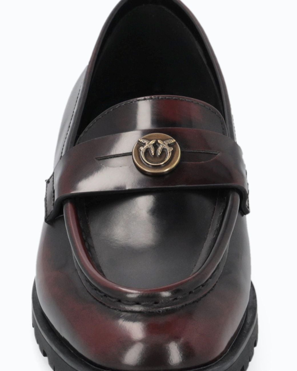 Pinko White Leather Loafers With Logo And Lug Sole