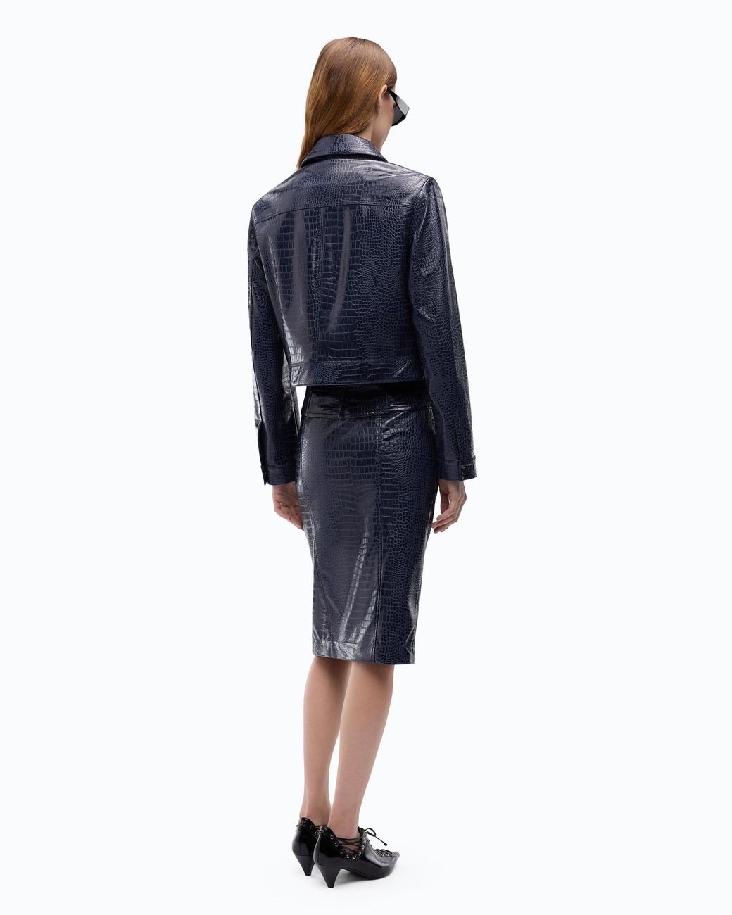 Pinko Blue Crocodile Skin-Effect Aviator Jacket