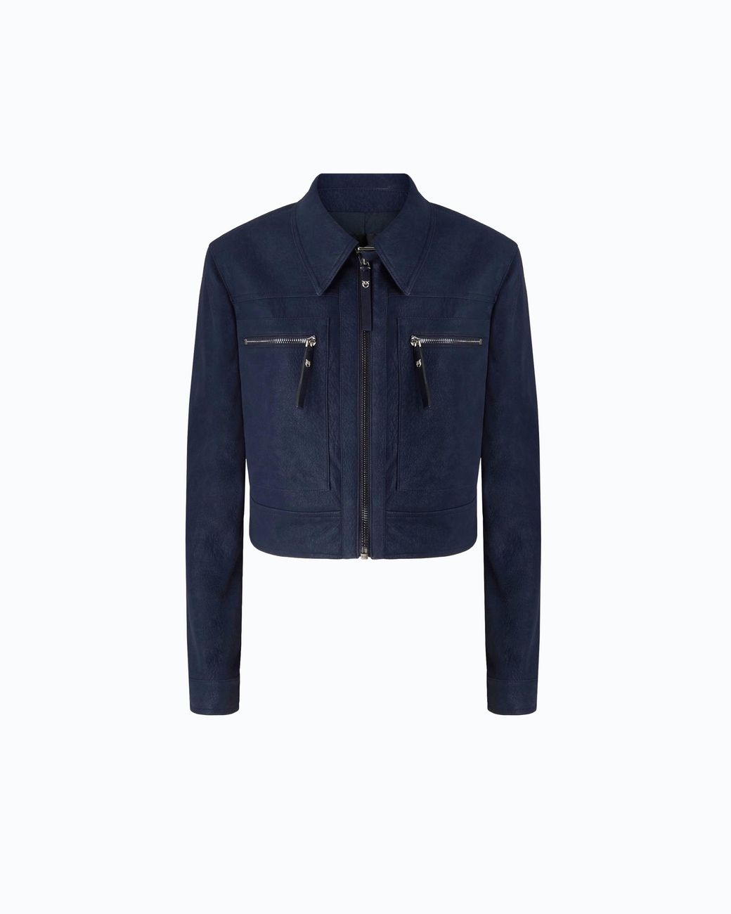 Pinko Blue Cropped Nubuck Leather-Effect Jacket