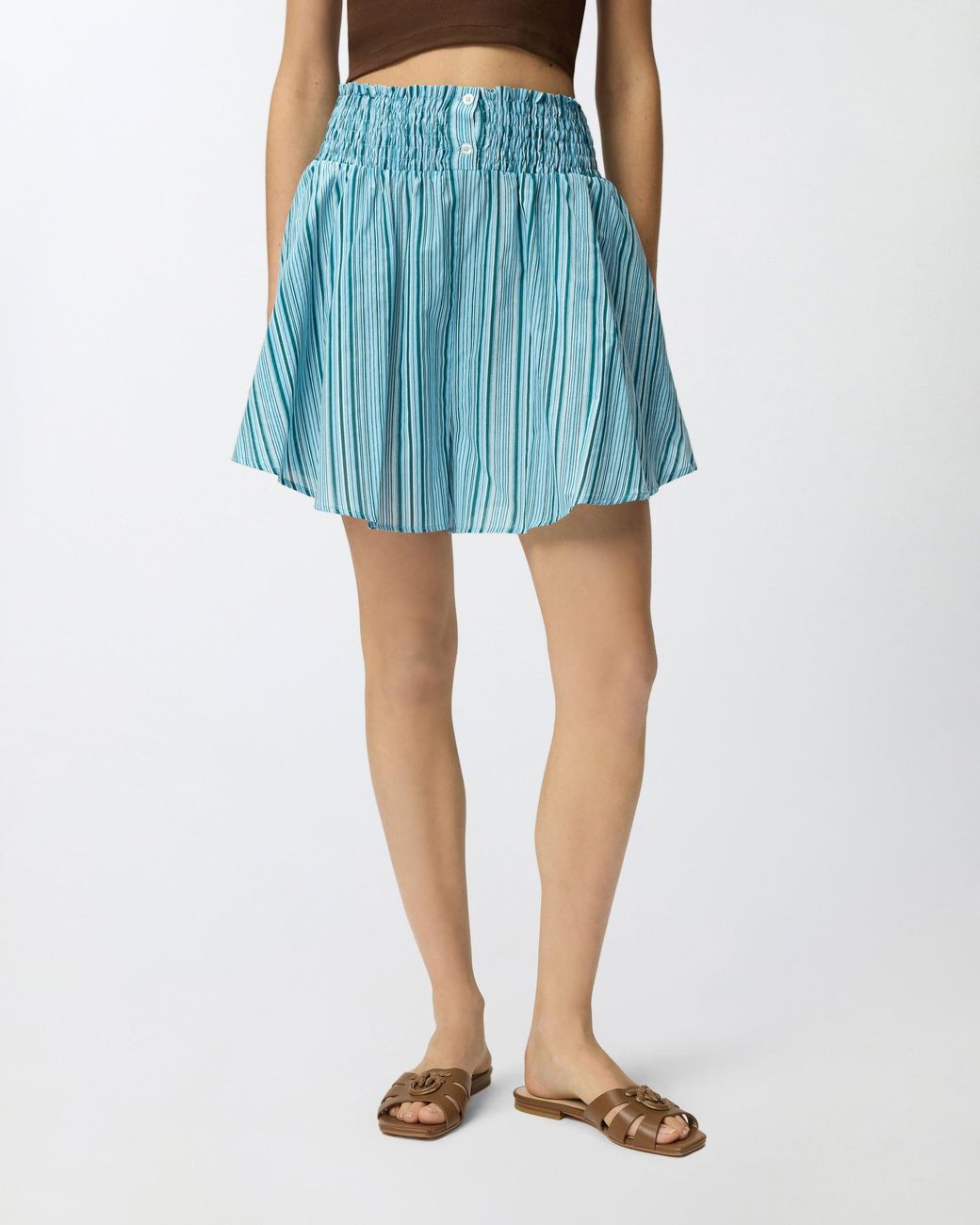 Pinko Blue Striped Cotton Shorts With Elasticated Waist