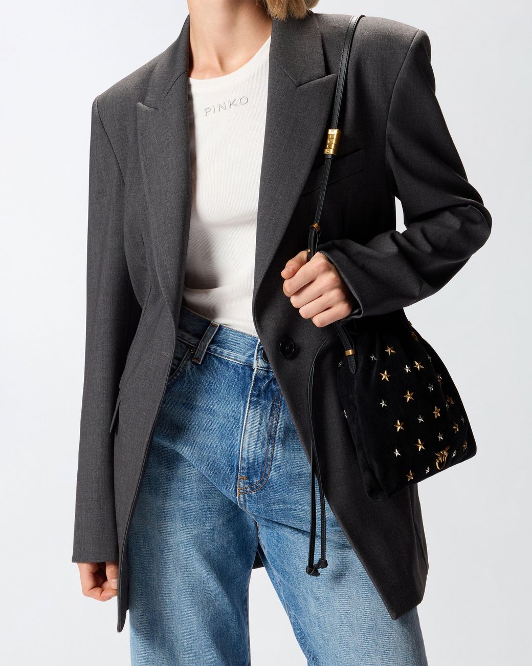 Pinko Black Suede Mini Slouchy Bag With Star Studs