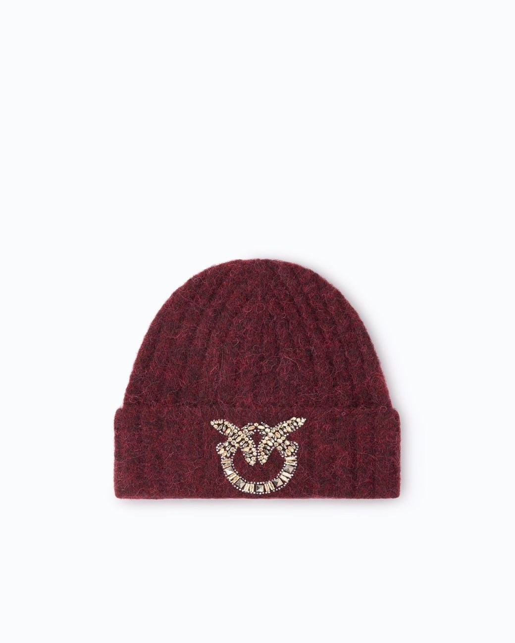 Pinko Red Wool Beanie With Jewelled Love Birds Logo