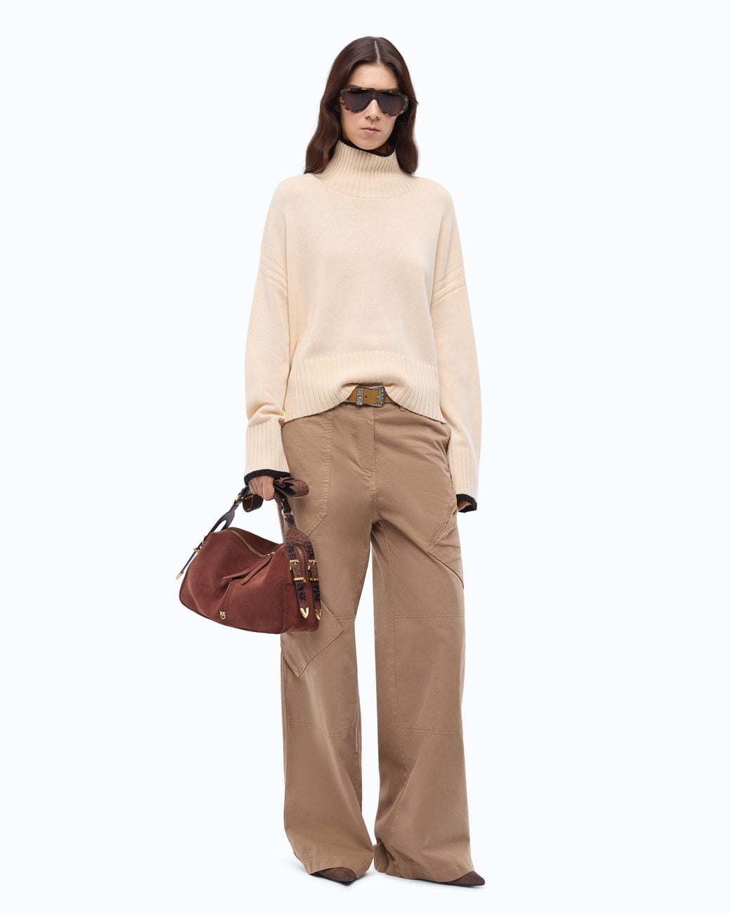 Pinko Natural Gabardine Cargo Trousers With Asymmetric Pockets