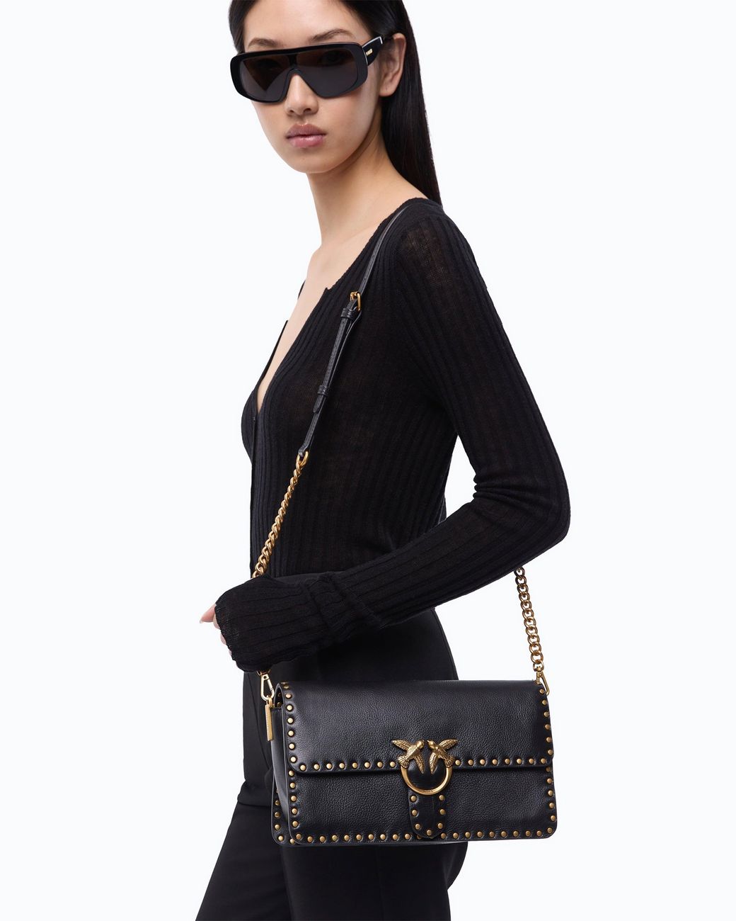 Pinko Black Handbag And Shoulder Love One Slouchy Cl Studs Smal