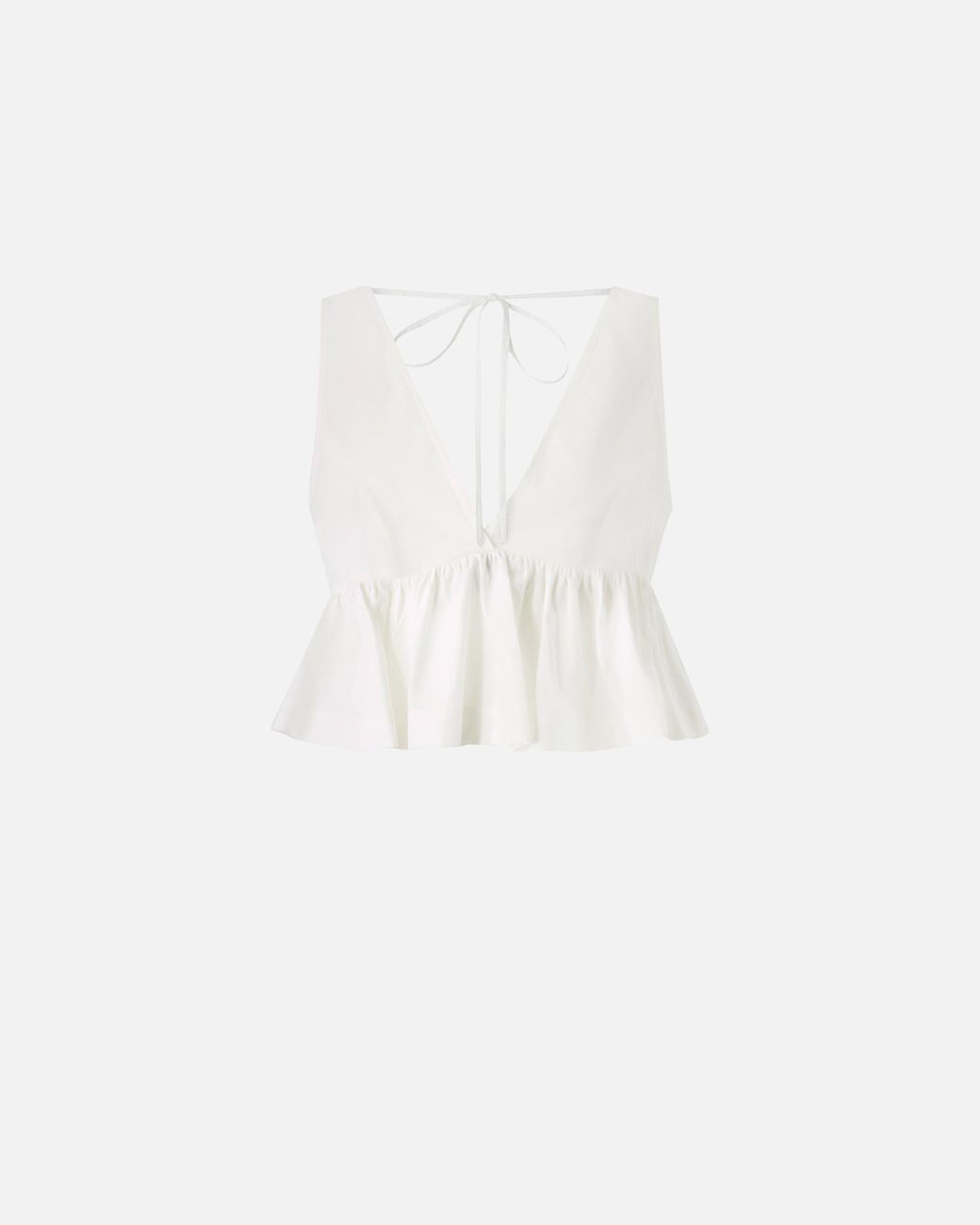 Pinko White Crop Top With Ruffle And Ties