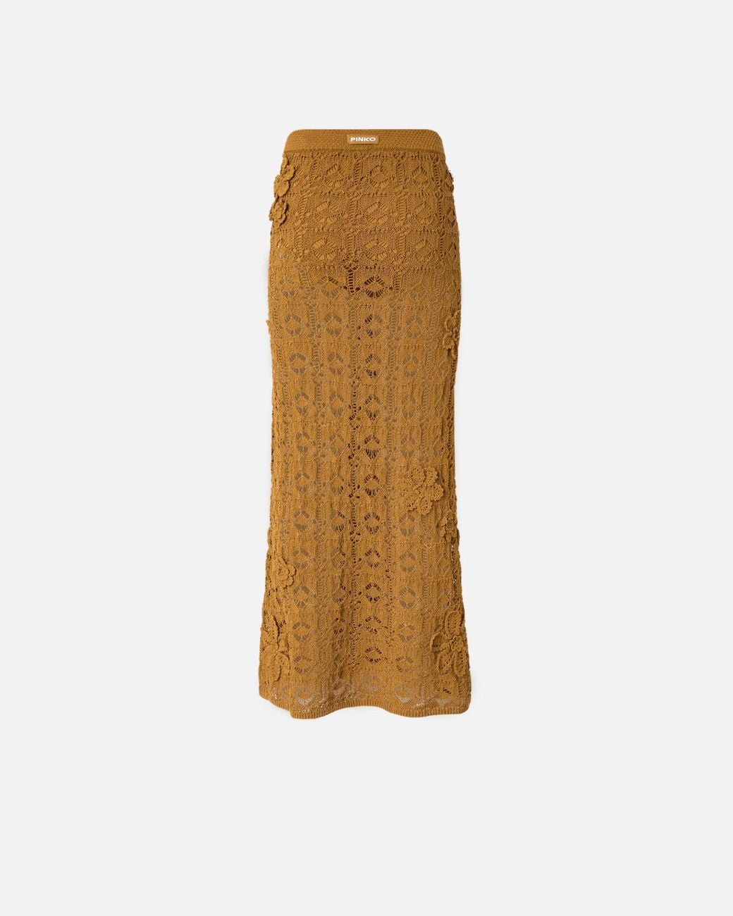 Pinko Natural Crochet-Effect Midi Skirt With Appliqué Flowers