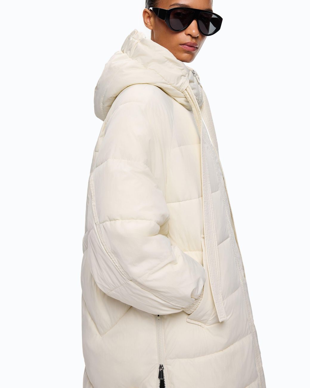 Pinko White Long Quilted Down Jacket With Hood
