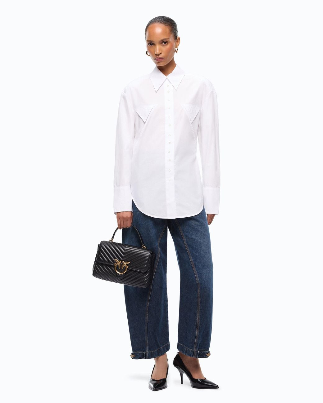 Pinko White Slim-Fit Shirt With Drawstring