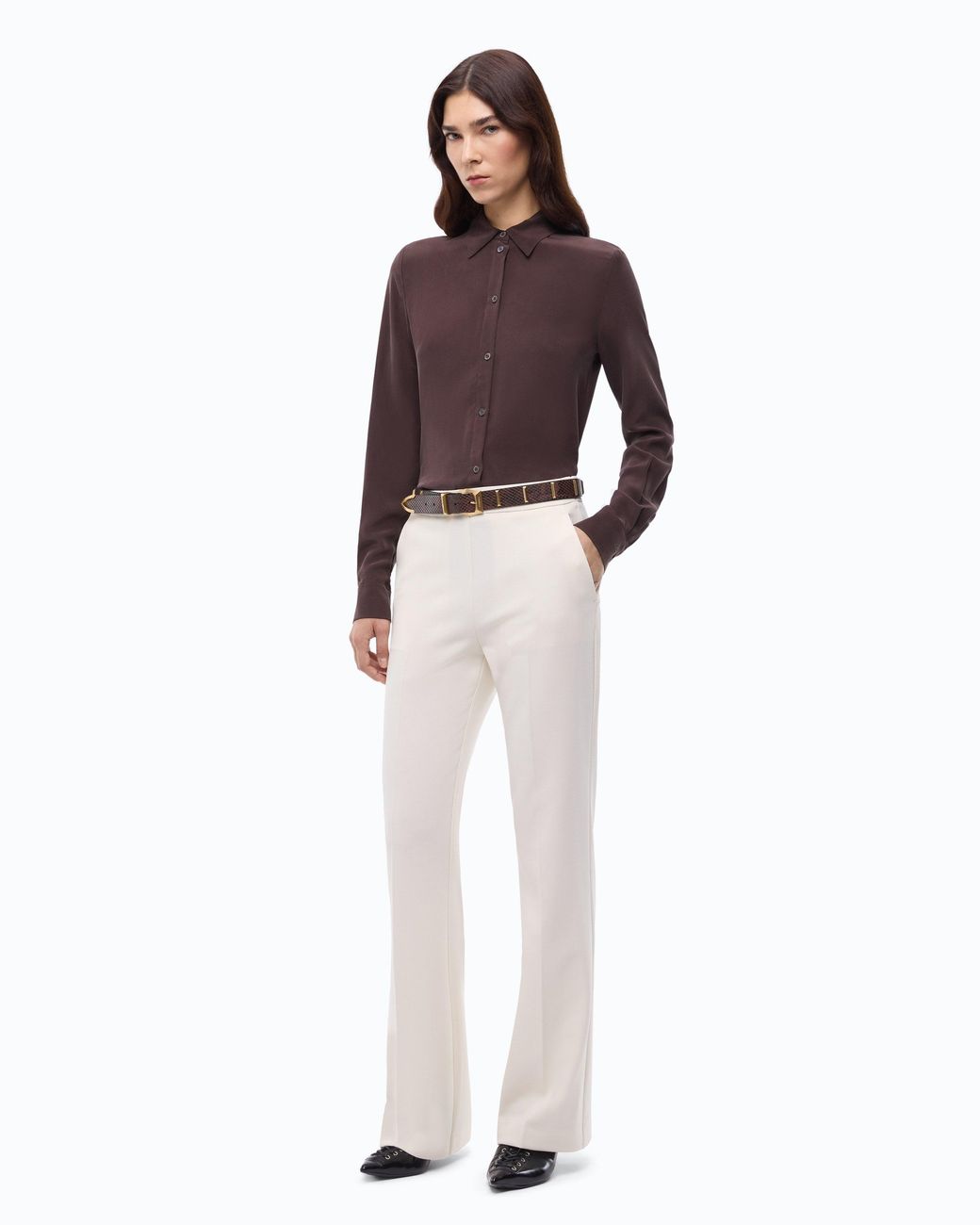 Pinko Brown Sand-Wash Silk Shirt