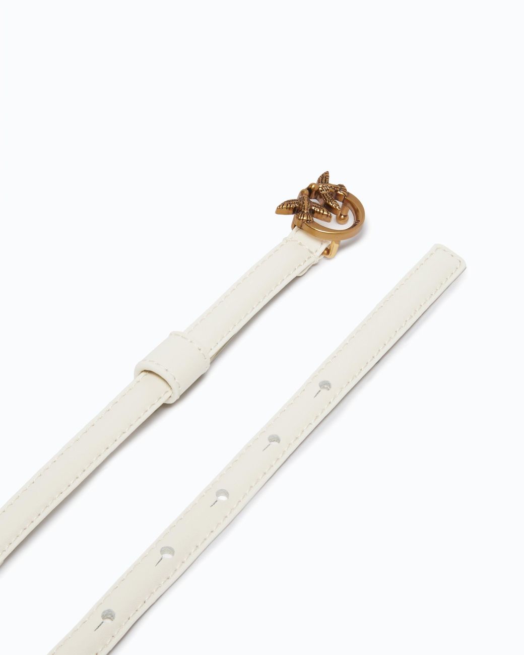 Pinko White Thin Belt With Love Birds Buckle, 1Cm