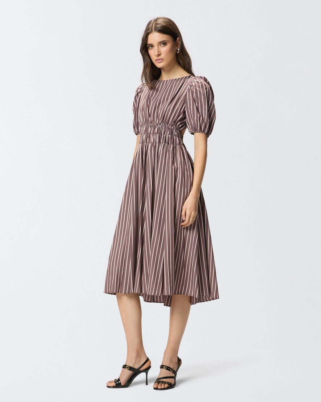 Pinko Brown Striped Midi Dress With Open Back