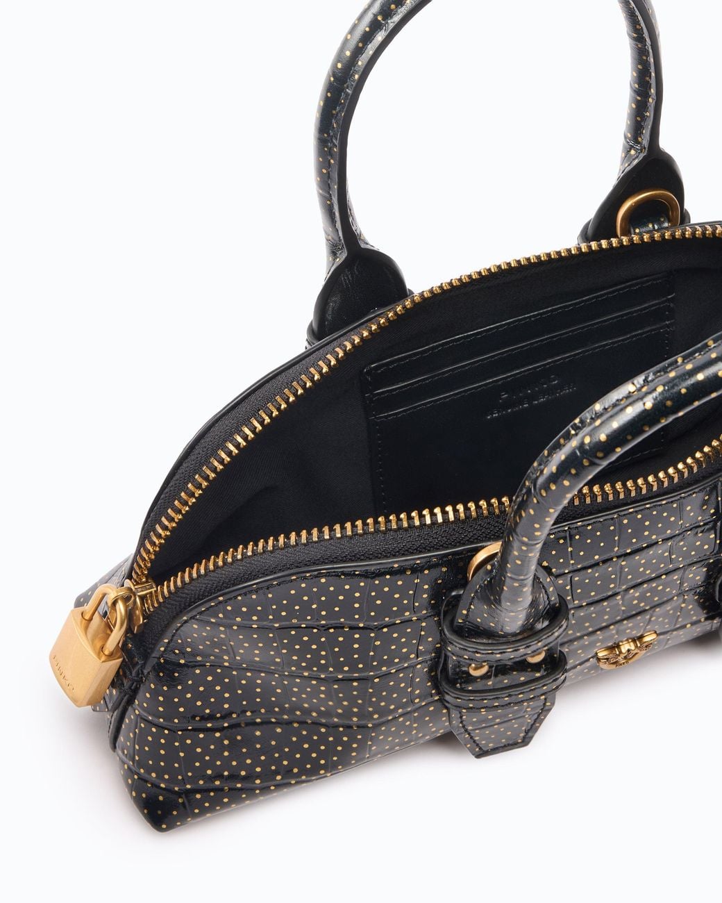 Pinko Black Medium Crocodile-Print Leather Bag With Polka Dots