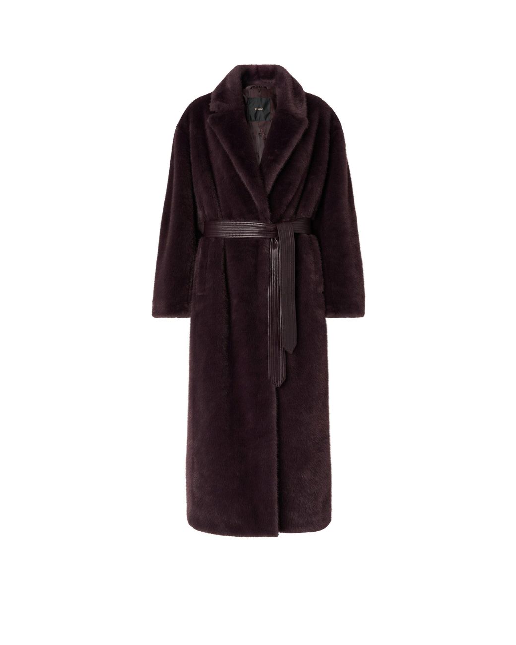 Pinko Red Long Faux Fur Coat With Belt