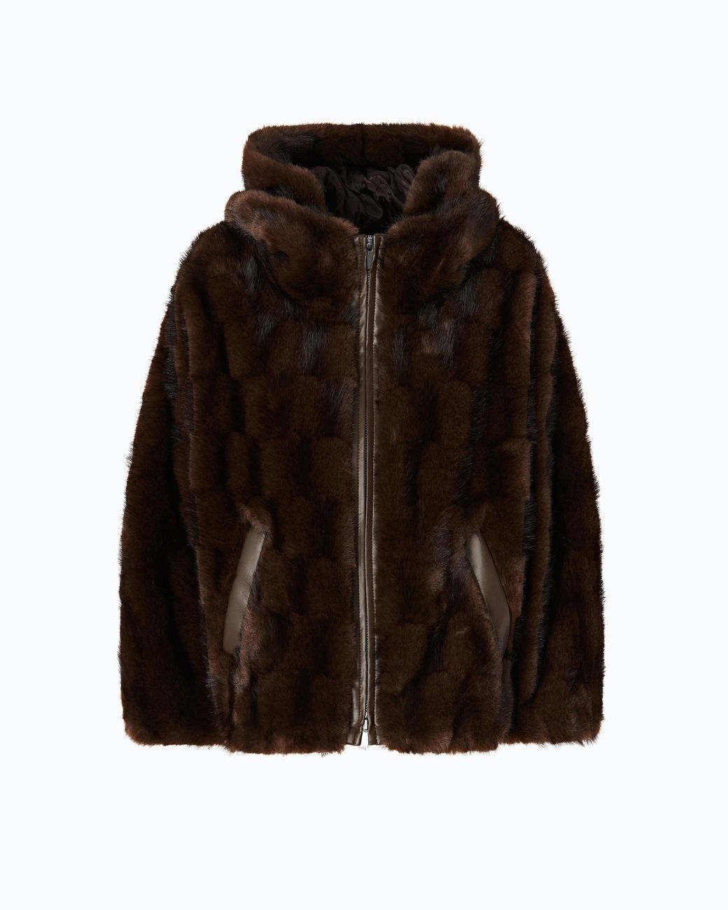 Pinko Brown Faux Fur Blouson Jacket With Hood