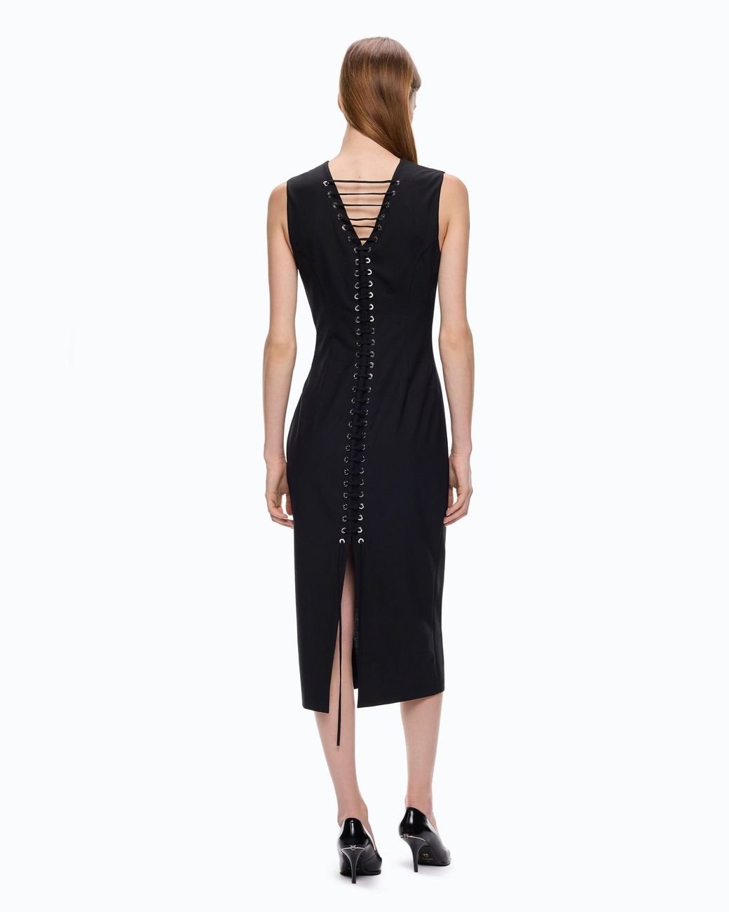 Pinko Black Slim-Fit Midi Dress With Lacing