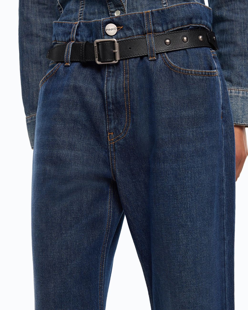 Pinko Blue Cropped Jeans With Leather Belt
