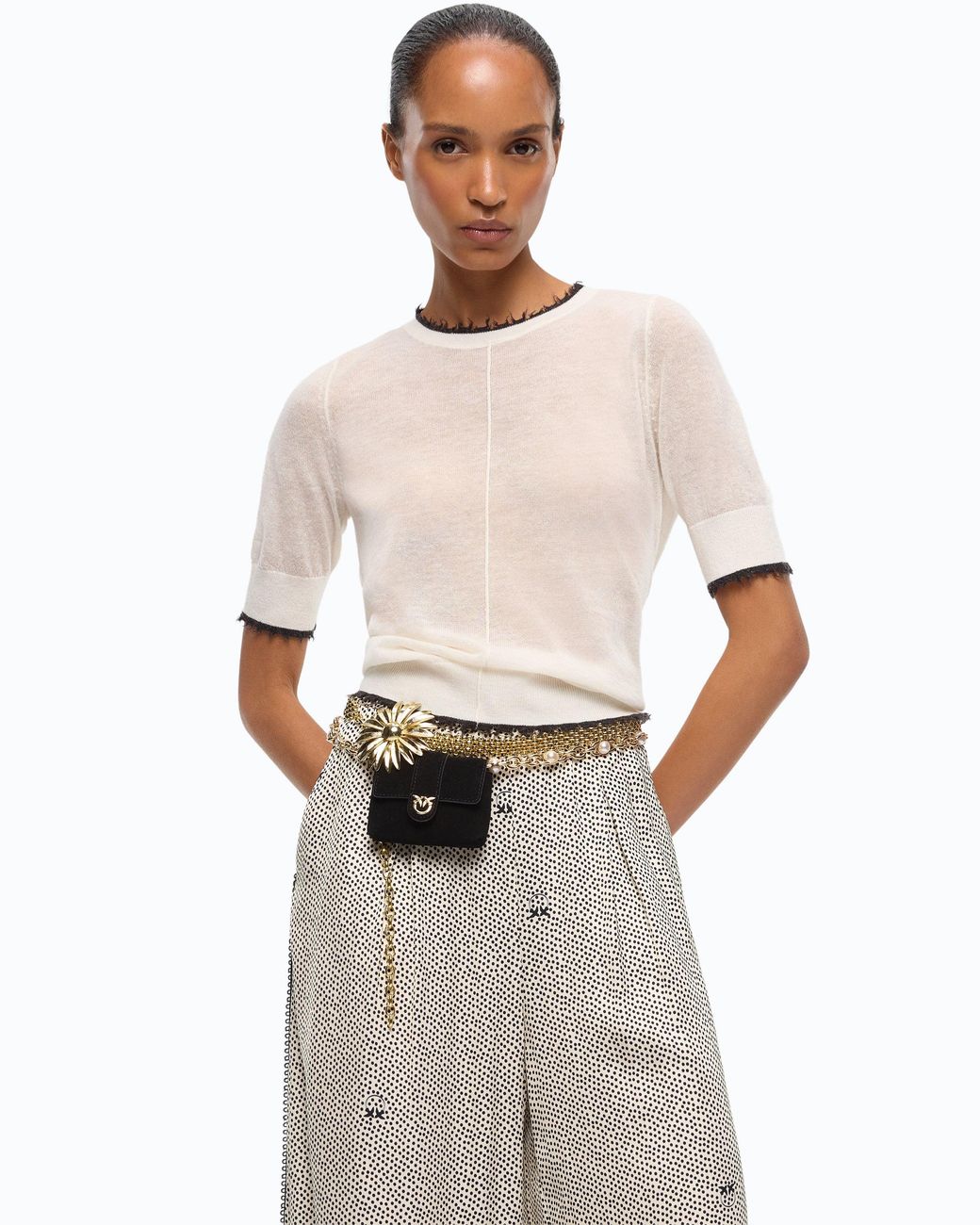 Pinko White Short-Sleeved T-Shirt With Frayed Edges