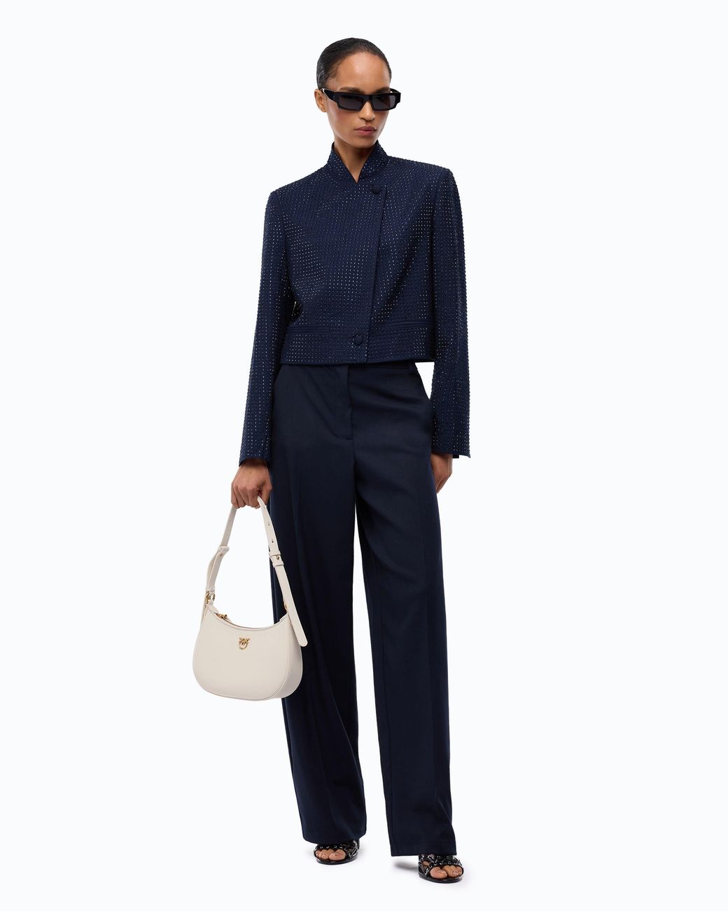 Pinko Blue Cropped Jacket With Rhinestones