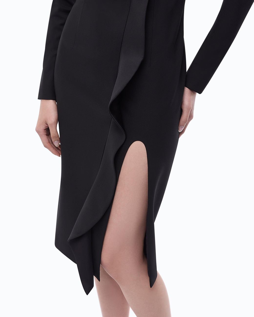 Pinko Black Midi Sheath Dress With Ruffle And Open Back