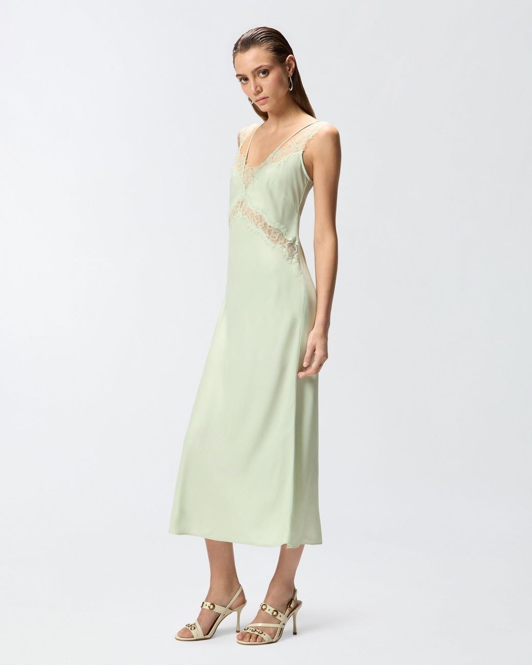 Pinko White Midi Slip Dress With Lace Bands