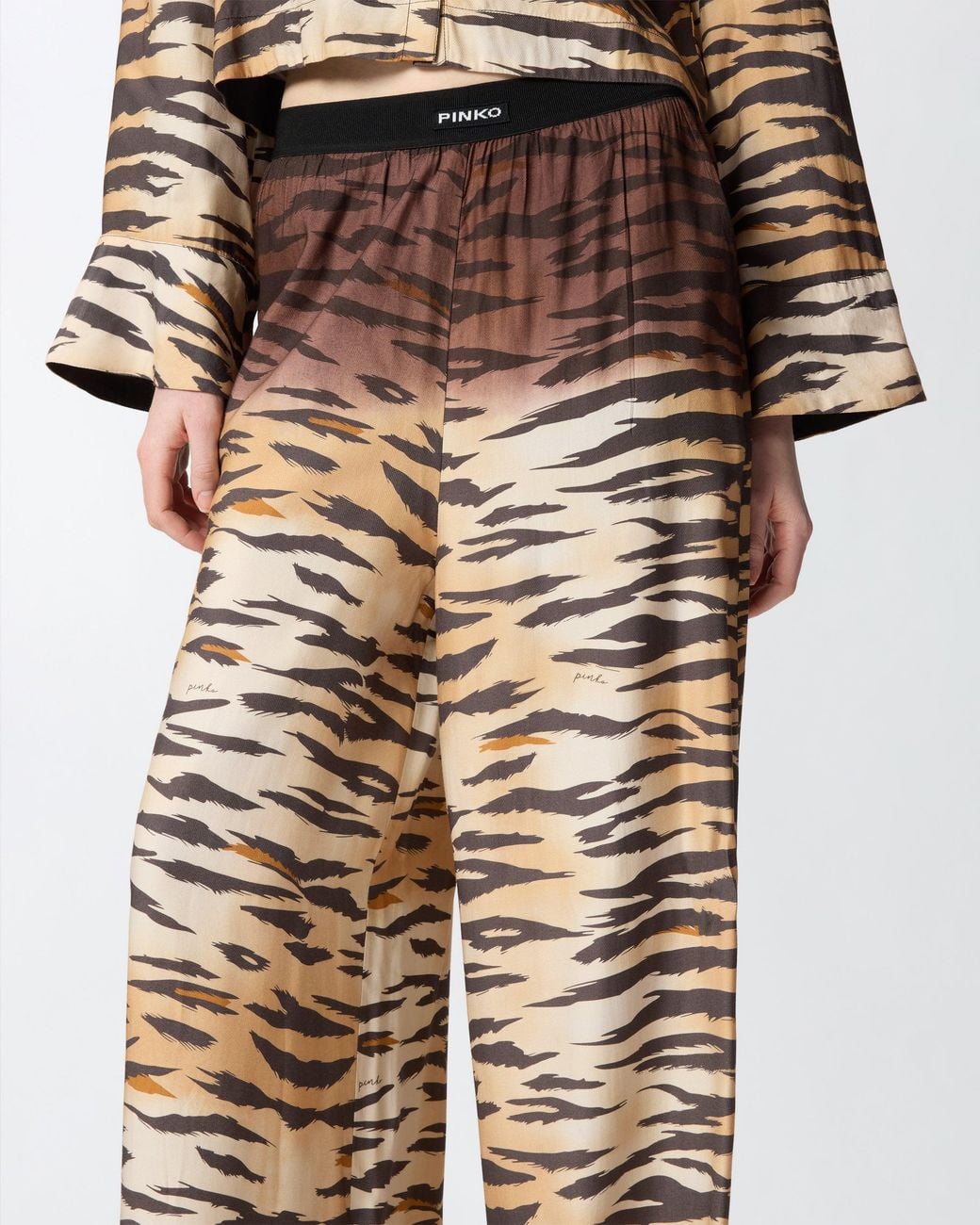 Pinko White Fluid Trousers With Tiger Print