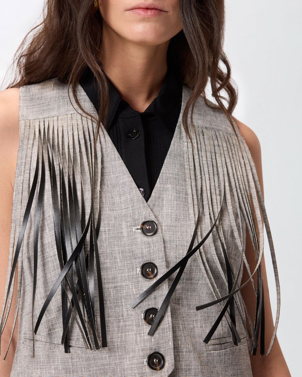 Pinko White Vest With Fringing