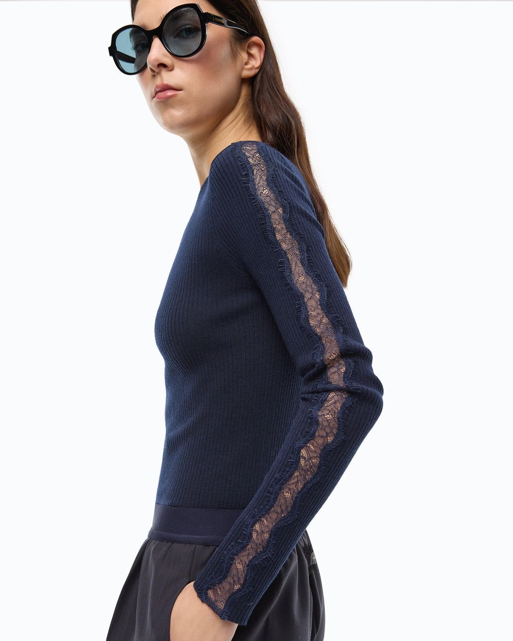 Pinko Blue Ribbed Sweater With Lace