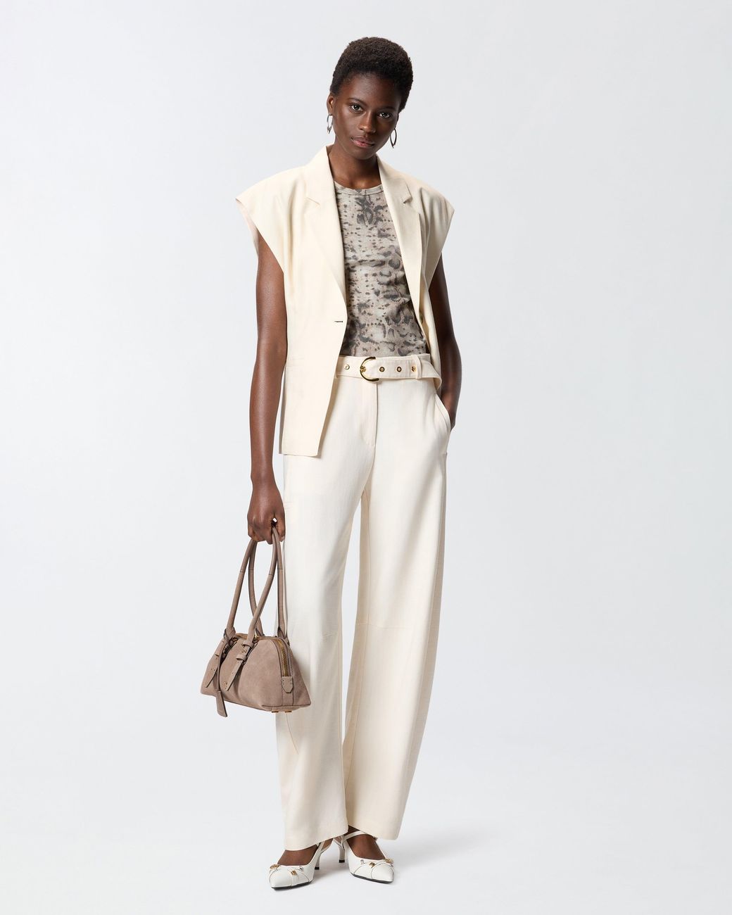Pinko White Ribbed Vest Top With Snake Print