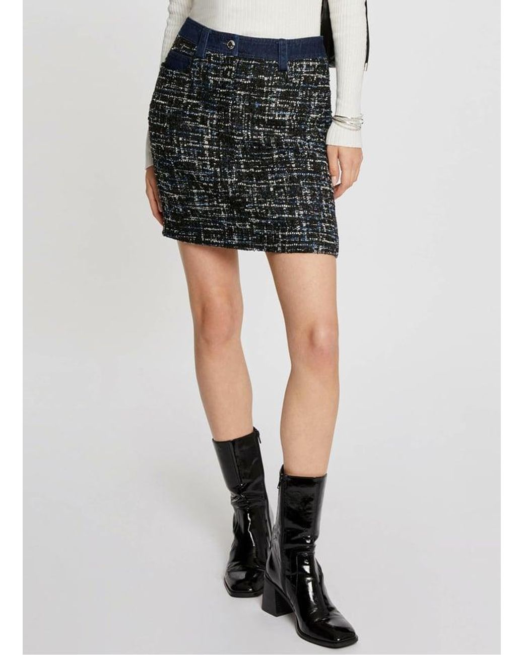 Jupe Courte Droite En Tweed Femme Morgan en coloris Noir Lyst
