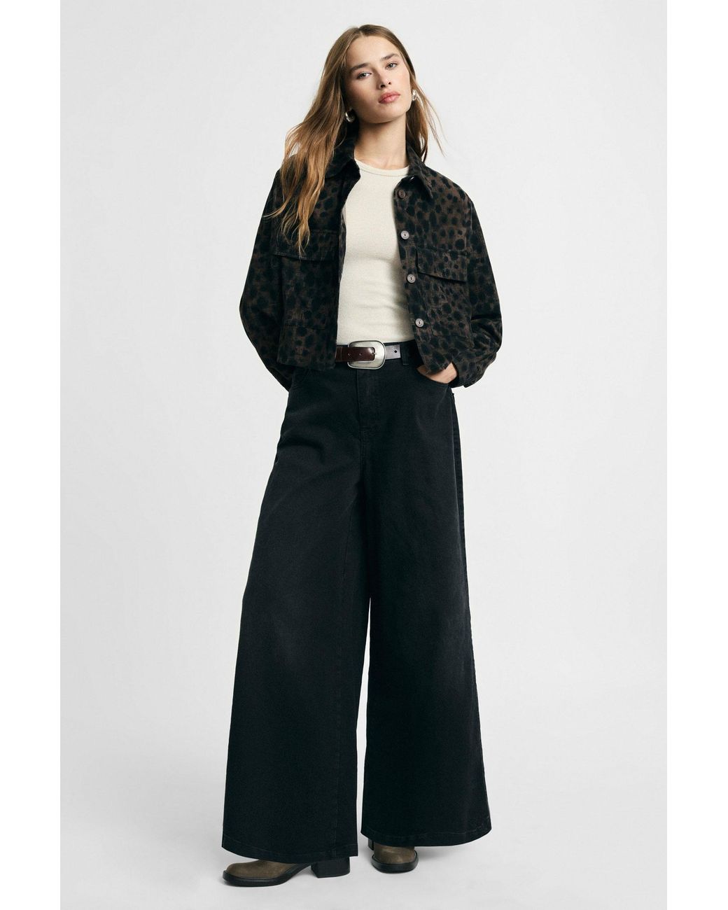 Jeans Palazzo Taille Haute À Cinq Poches Please en coloris Black