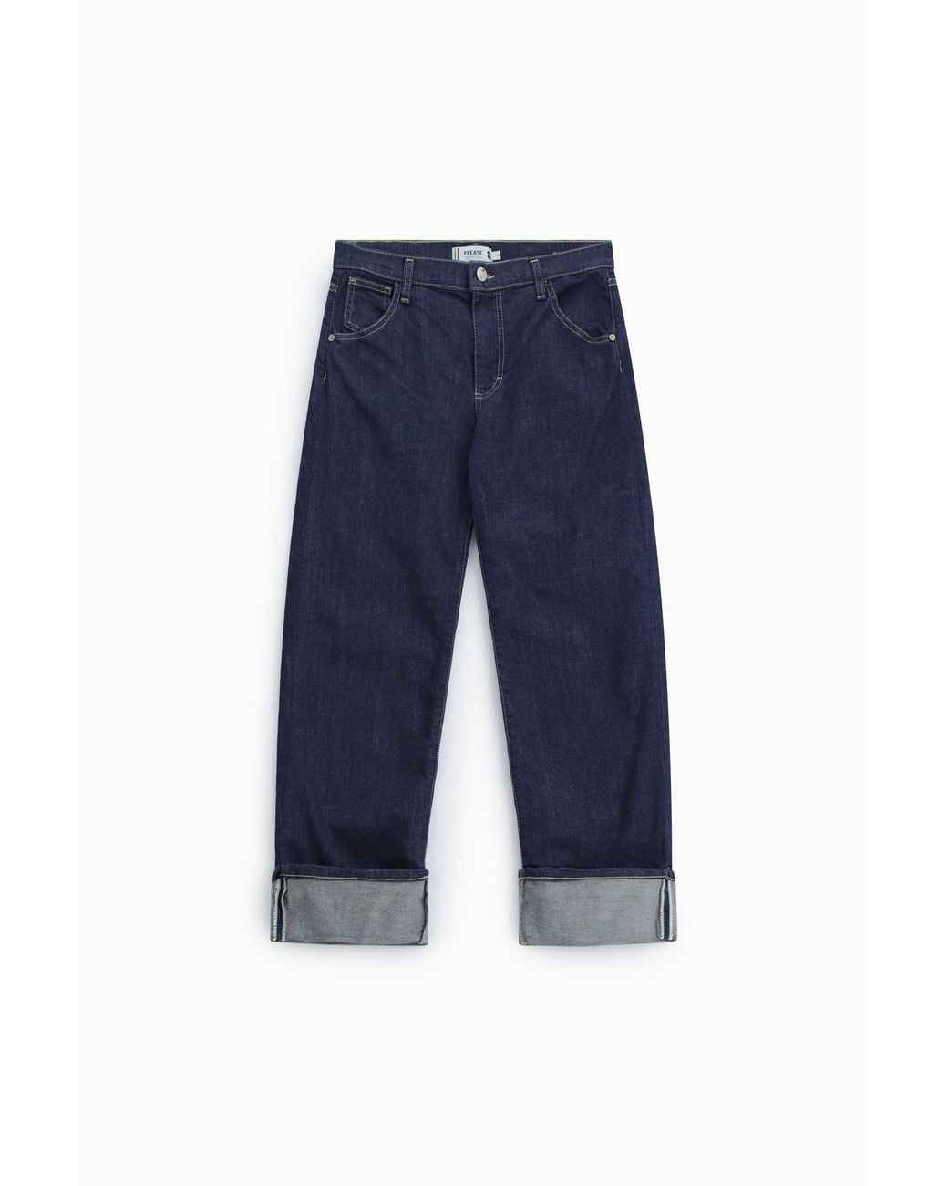 Jeans Coupe Droite À Revers Et Surpiqûres Contrastées Please en coloris Blue