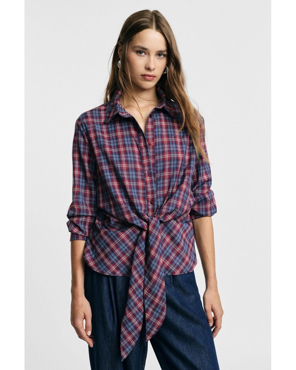 Chemise À Carreaux Avec Nœud Devant Et Manches Longues Please en coloris Purple